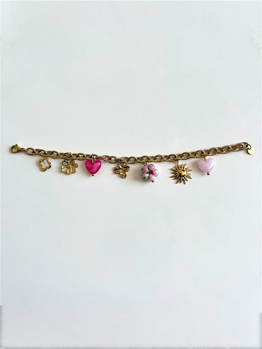 Bracelet breloque fleur rose
