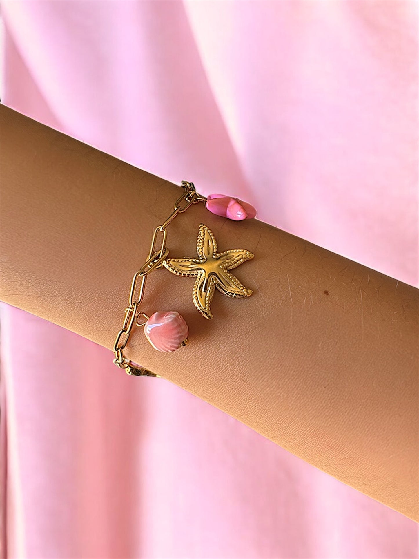 Bracelet étoile coquillage rose