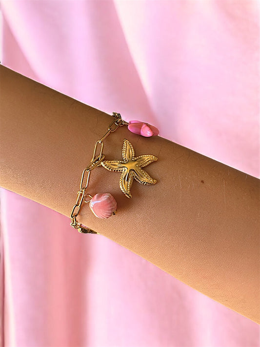 Bracelet étoile coquillage rose