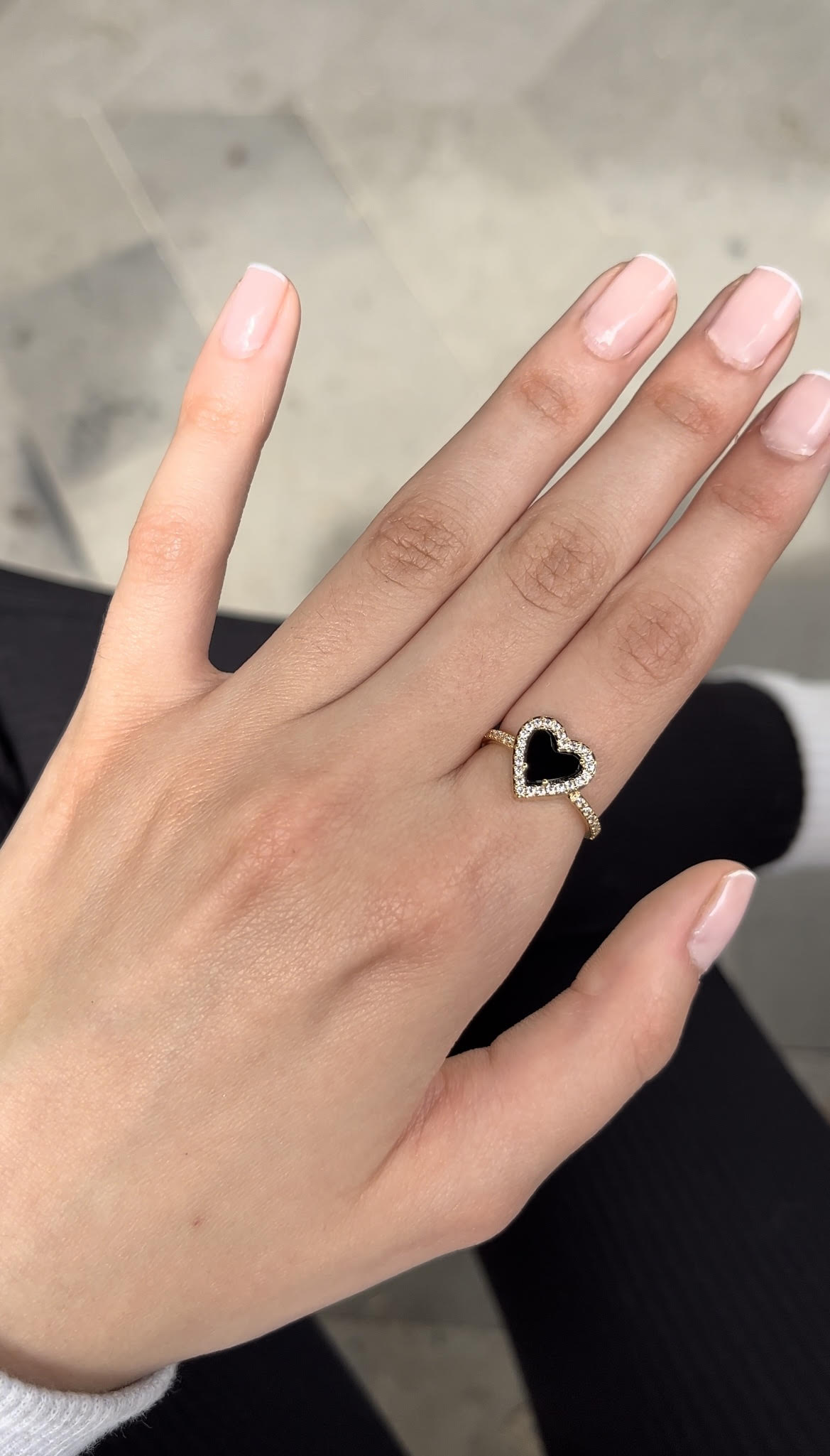 Bague coeur pierre noir